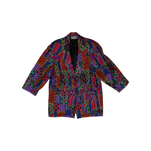 Alan Douglas Jackets & Blazers - Vintage Alan Douglas Womens Multicolor Geometric Print Silk Blazer